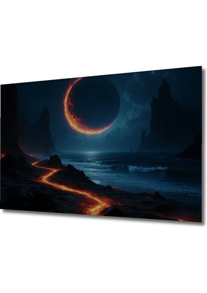 Fantastik Gezegen Sahili Yağlı Boya Görünümlü Dekoratif Ahşap Ev/işyeri/ofis Kare Tablo fiyatları