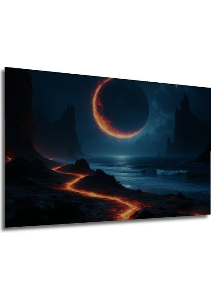 Fantastik Gezegen Sahili Yağlı Boya Görünümlü Dekoratif Ahşap Ev/işyeri/ofis Kare Tablo modelleri