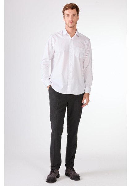 Beyaz Pamuk Regular Fit Uzun Kol Erkek Gömlek