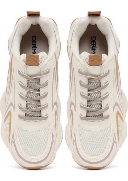 Kadın Krem Bağcıklı Kalın Tabanlı Sneaker 25AFD431114