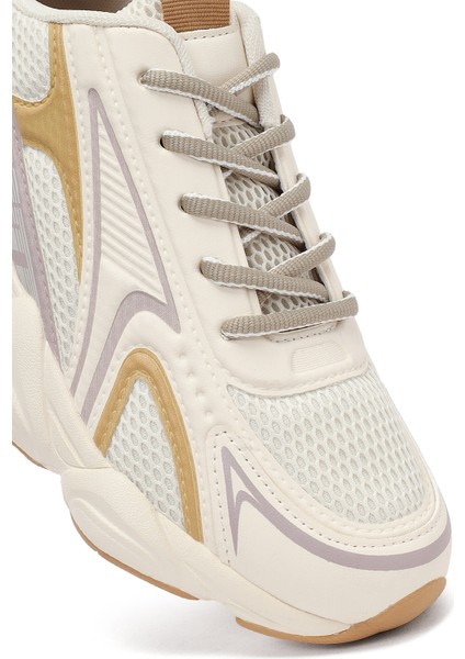 Kadın Krem Bağcıklı Kalın Tabanlı Sneaker 25AFD431114