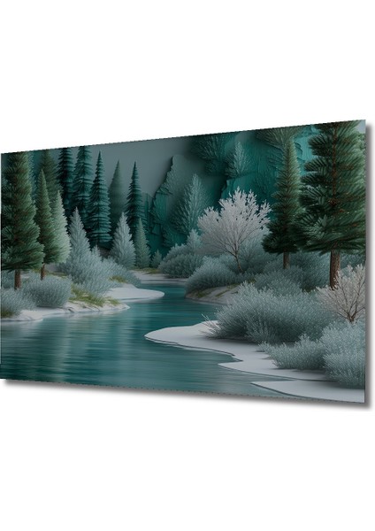 Buz Mavi Orman Sulu Boya Görünümlü Dekoratif Ahşap Ev/işyeri/ofis Kare Tablo fiyatları