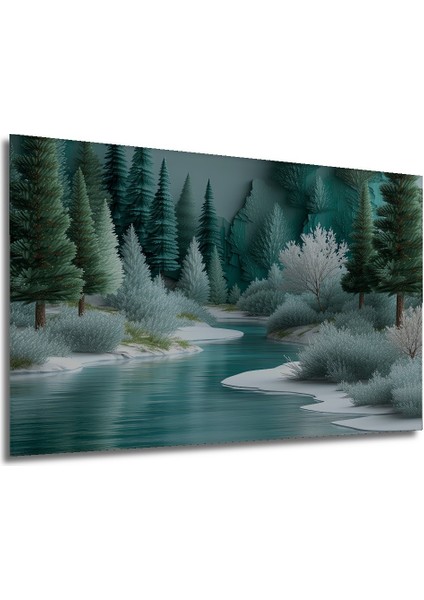 Buz Mavi Orman Sulu Boya Görünümlü Dekoratif Ahşap Ev/işyeri/ofis Kare Tablo modelleri