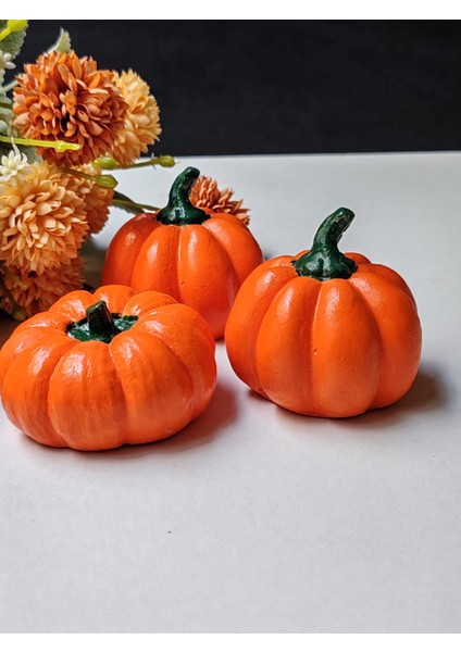 Dekoratif Balkabağı 3'lü Set, Turuncu El Yapımı, Ev Dekoru, Masa Dekoru, Obje, Biblo