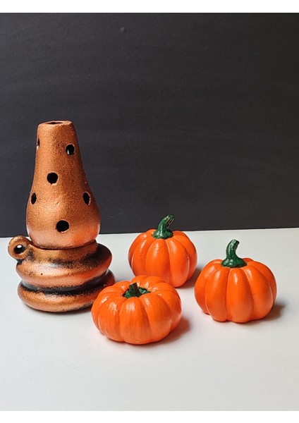 Dekoratif Balkabağı 3'lü Set, Turuncu El Yapımı, Ev Dekoru, Masa Dekoru, Obje, Biblo fırsatları