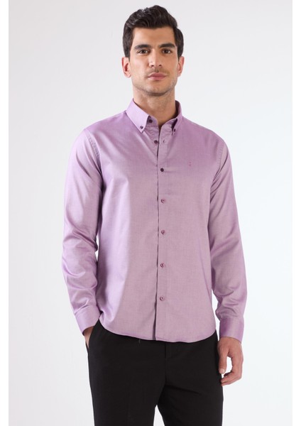 Lila Erkek Slim Fit Düz Brent Düğmeli Yaka Uzun Kol Gömlek - 102464 indirimleri