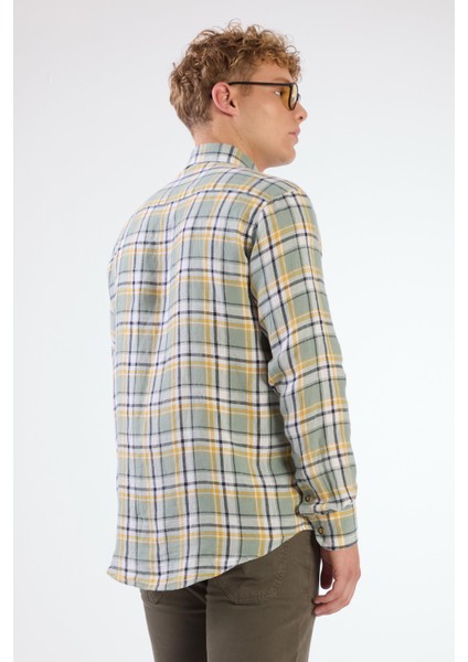 Yeşil Erkek Slim Fit Çiçek Desenli Klasik Yaka Uzun Kol Gömlek - 104885