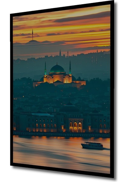 Çerçeve Görünümlü Istanbul Silüeti Yağlı Boya Görünümlü Dekoratif Ahşap Ev/işyeri/ofis Kare Tablo fiyatları