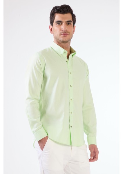 Açık Yeşil Erkek Slim Fit Düz Brent Düğmeli Yaka Uzun Kol Gömlek fiyatları
