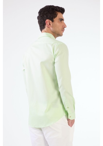 Açık Yeşil Erkek Slim Fit Düz Brent Düğmeli Yaka Uzun Kol Gömlek modelleri