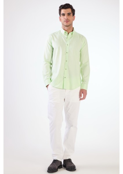 Açık Yeşil Erkek Slim Fit Düz Brent Düğmeli Yaka Uzun Kol Gömlek fırsatları