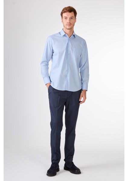 Mavi Düz Uzun Kol Regular Fit Erkek Gömlek
