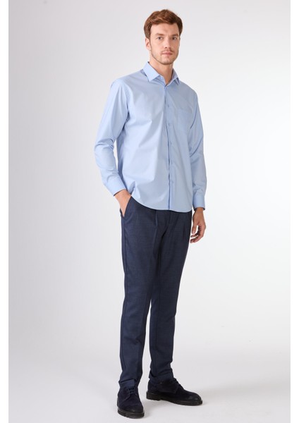 Mavi Düz Uzun Kol Regular Fit Erkek Gömlek fiyatları