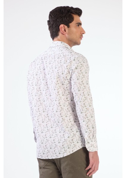 Yeşil Erkek Slim Fit Çiçek Desenli Brent Yaka Uzun Kol Gömlek - 104785