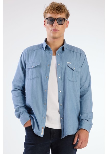 Açık Mavi Erkek Regular Fit Düz Klasik Yaka Uzun Kol Gömlek - 104840