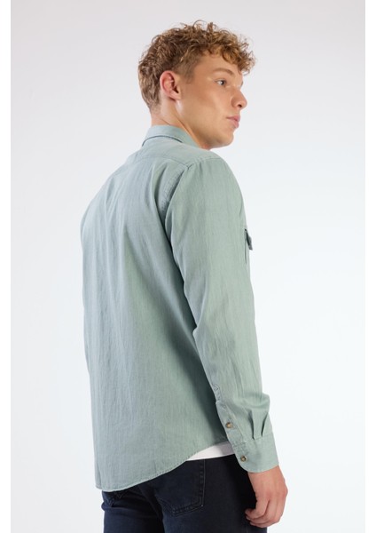 Yeşil Erkek Regular Fit Düz Klasik Yaka Uzun Kol Gömlek - 104835