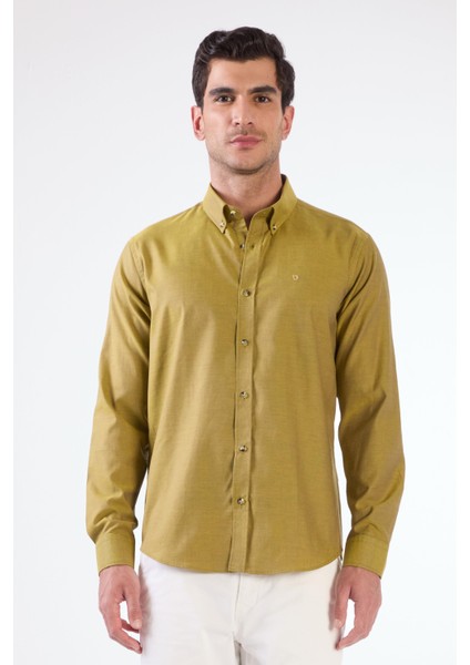 Hardal Erkek Slim Fit Düz Brent Düğmeli Yaka Uzun Kol Gömlek - 102454 indirimleri