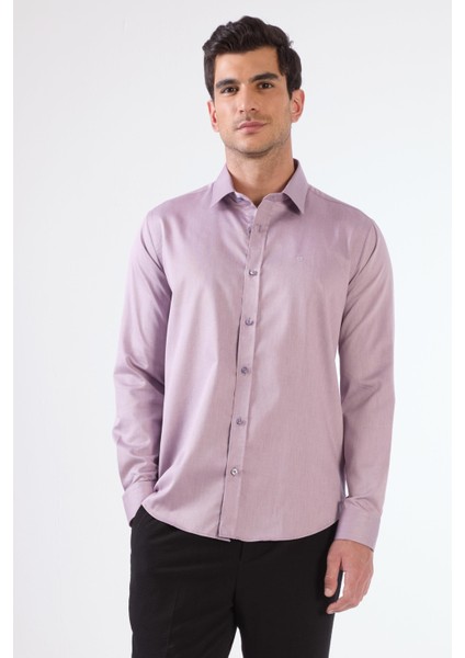 Lila Erkek Slim Fit Düz Brent Yaka Uzun Kol Gömlek - 102504 indirimleri