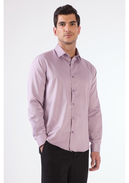 Lila Erkek Slim Fit Düz Brent Yaka Uzun Kol Gömlek - 102504