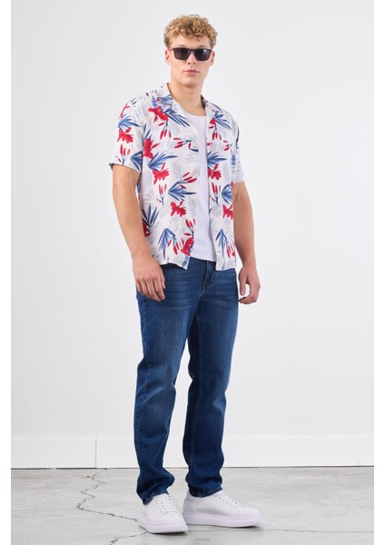 Kırmızı Erkek Regular Fit Apaç Yaka Kısa Kol Gömlek