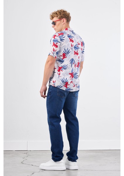 Kırmızı Erkek Regular Fit Apaç Yaka Kısa Kol Gömlek