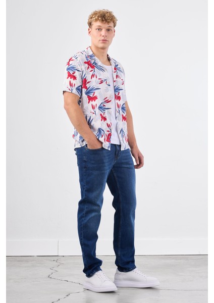 Kırmızı Erkek Regular Fit Apaç Yaka Kısa Kol Gömlek