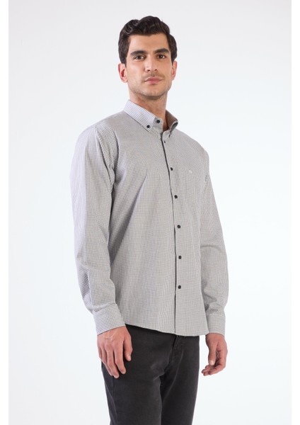 Siyah Kare Desen Regular Fit Uzun Kol Erkek Gömlek fiyatları