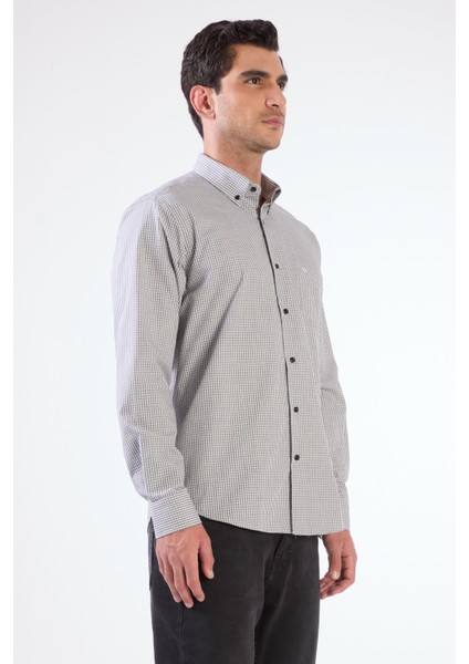 Siyah Kare Desen Regular Fit Uzun Kol Erkek Gömlek modelleri