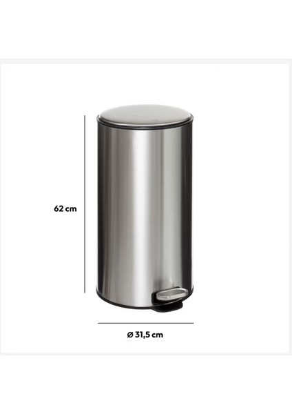 Delta 30 L Pedallı Çöp Kovası Çelik | Yavaş Kapanma, Aktif Karbon Filtre, Çıkarılabilir Yıkanabilir Kova