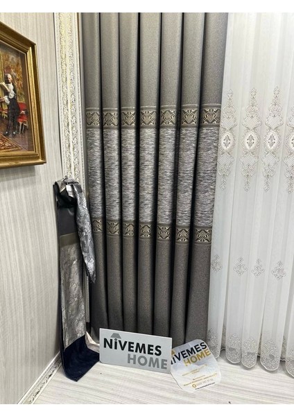 Nivemeshome Likya FT632120 V-5302 Toprak 1/3 Sık Pileli Fon Perde Apm