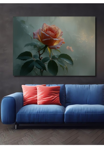 Nefes Kesen Pembe Gül Yağlı Boya Görünümlü Dekoratif Ahşap Ev/işyeri/ofis Kare Tablo