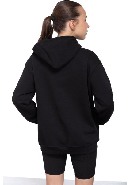 Siyah Kanguru Cepli Basic Şardonlu Kız Çocuk Kapüşonlu Sweatshirt 21207 fırsatları