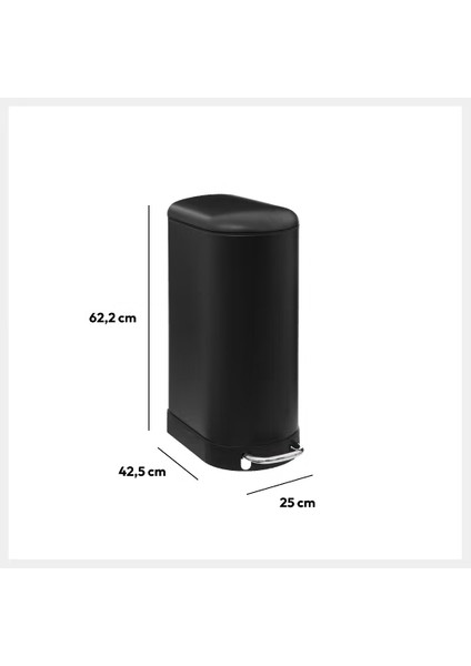 Ariane 30 L Slim Pedallı Çöp Kovası Siyah | Yavaş Kapanma, Kolay Temizlik Çıkarılabilir Yıkanabilir İç Sepet, Minimal Tasarım