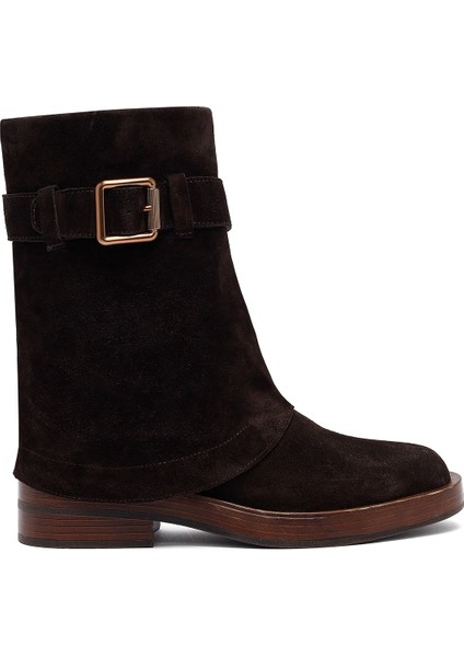 Kadın Kahverengi Fermuarlı Süet Deri Biker Bot 25WFD202610