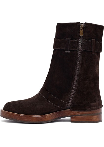 Kadın Kahverengi Fermuarlı Süet Deri Biker Bot 25WFD202610 fiyatları