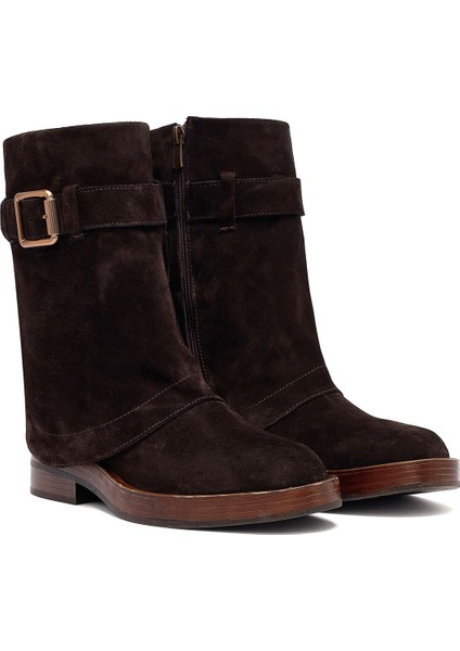 Kadın Kahverengi Fermuarlı Süet Deri Biker Bot 25WFD202610 fırsatları