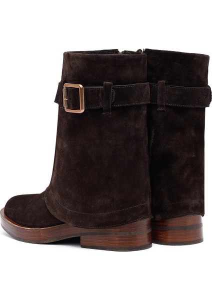 Kadın Kahverengi Fermuarlı Süet Deri Biker Bot 25WFD202610