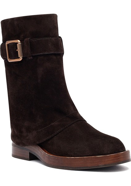 Kadın Kahverengi Fermuarlı Süet Deri Biker Bot 25WFD202610