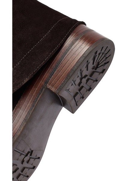 Kadın Kahverengi Fermuarlı Süet Deri Biker Bot 25WFD202610