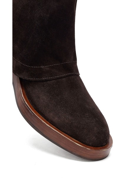 Kadın Kahverengi Fermuarlı Süet Deri Biker Bot 25WFD202610