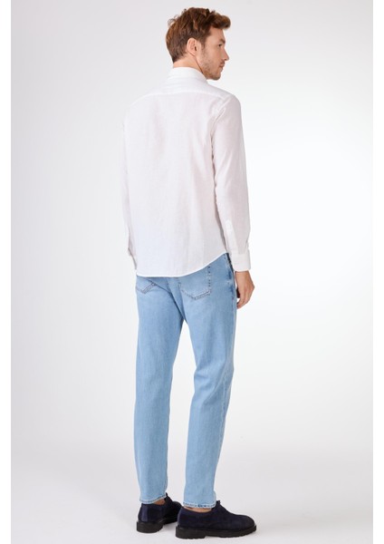 Beyaz Keten Düz Renk Regular Fit Erkek Gömlek indirimleri