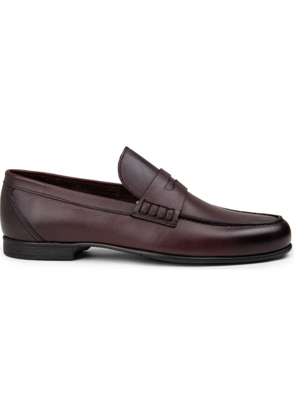 Erkek Bordo Hakiki Deri Loafer Ayakkabı - 01538MBRDC01