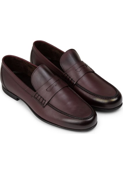 Erkek Bordo Hakiki Deri Loafer Ayakkabı - 01538MBRDC01 fırsatları