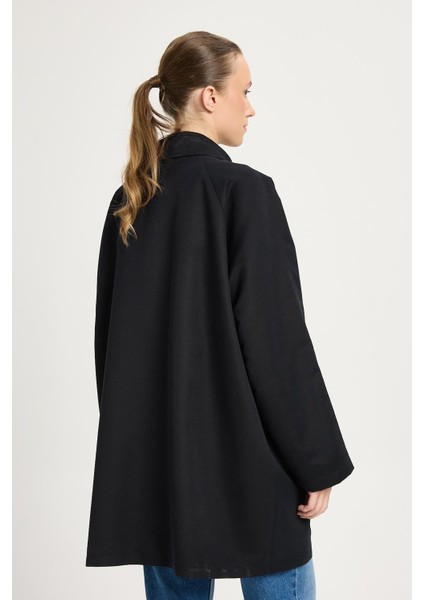 Kadın Siyah Oversize Seyyar Yakalı Astarlı Tasarım Trençkot 30009 indirimleri