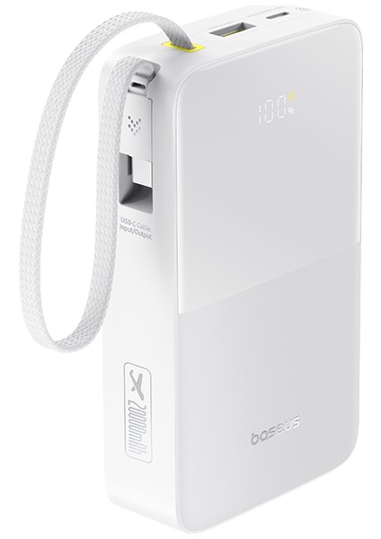 Enerfill FC51 Bipow2 Pro Dijital Göstergeli Super Hızlı Power Bank Type-C Kablolu, Usb-C 2 Çıkışlı 20000MAH 22.5W Beyaz