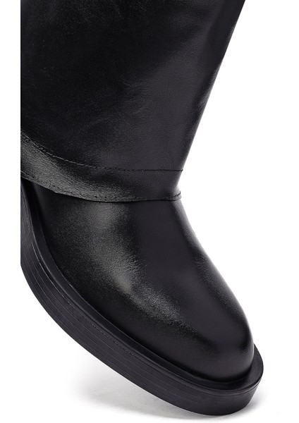 Kadın Siyah Tokalı Biker Deri Bot 25WFD202618