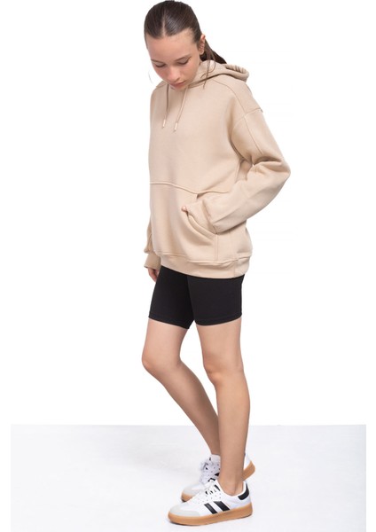 Bej Kanguru Cepli Basic Şardonlu Kız Çocuk Kapüşonlu Sweatshirt 21209 fiyatları