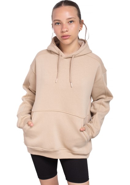 Bej Kanguru Cepli Basic Şardonlu Kız Çocuk Kapüşonlu Sweatshirt 21209 fırsatları