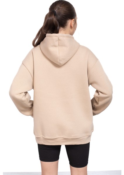 Bej Kanguru Cepli Basic Şardonlu Kız Çocuk Kapüşonlu Sweatshirt 21209 indirimleri