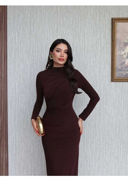 Uzun Kol Drapeli Yırtmaçlı Elbise fiyatları